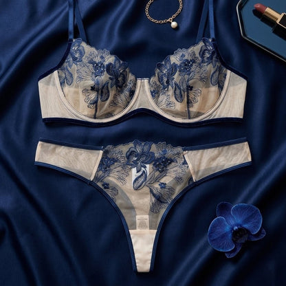 Signature Flora Embroidered Mesh Lingerie Set - Arosha